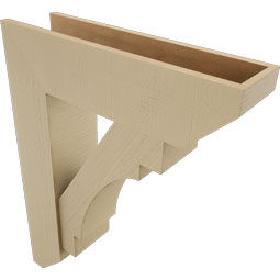 Ekena Millwork - BKTUR0756X28X36MRC06RCPR - Timberthane Faux Wood Merced Style Bracket w/ Offset Brace, Slat Ends, 7 1/2"W x 28"D x 36"H, Primed Tan