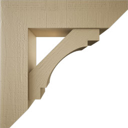 Ekena Millwork - BKTUR0756X30X30MRC06RCPR - Timberthane Faux Wood Merced Style Bracket w/ Offset Brace, Slat Ends, 7 1/2"W x 30"D x 30"H, Primed Tan