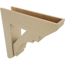 Ekena Millwork - BKTUR0756X30X34MRC06RCPR - Timberthane Faux Wood Merced Style Bracket w/ Offset Brace, Slat Ends, 7 1/2"W x 30"D x 34"H, Primed Tan