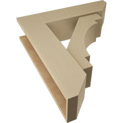 Ekena Millwork - BKTUR0756X30X34MRC06RCPR - Timberthane Faux Wood Merced Style Bracket w/ Offset Brace, Slat Ends, 7 1/2"W x 30"D x 34"H, Primed Tan