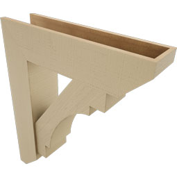 Ekena Millwork - BKTUR0756X30X36MRC06RCPR - Timberthane Faux Wood Merced Style Bracket w/ Offset Brace, Slat Ends, 7 1/2"W x 30"D x 36"H, Primed Tan