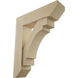 Ekena Millwork - BKTUR0756X30X36MRC06RCPR - Timberthane Faux Wood Merced Style Bracket w/ Offset Brace, Slat Ends, 7 1/2"W x 30"D x 36"H, Primed Tan