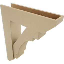 Ekena Millwork - BKTUR0756X30X38MRC06RCPR - Timberthane Faux Wood Merced Style Bracket w/ Offset Brace, Slat Ends, 7 1/2"W x 30"D x 38"H, Primed Tan
