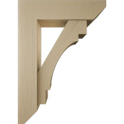 Ekena Millwork - BKTUR0756X30X42MRC06RCPR - Timberthane Faux Wood Merced Style Bracket w/ Offset Brace, Slat Ends, 7 1/2"W x 30"D x 42"H, Primed Tan