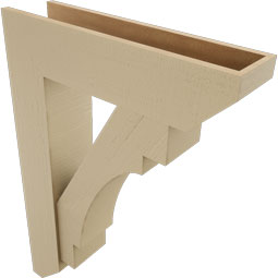 Ekena Millwork - BKTUR0756X30X42MRC06RCPR - Timberthane Faux Wood Merced Style Bracket w/ Offset Brace, Slat Ends, 7 1/2"W x 30"D x 42"H, Primed Tan