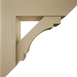 Ekena Millwork - BKTUR0756X32X32MRC06RCPR - Timberthane Faux Wood Merced Style Bracket w/ Offset Brace, Slat Ends, 7 1/2"W x 32"D x 32"H, Primed Tan