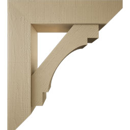 Ekena Millwork - BKTUR0756X32X36MRC06RCPR - Timberthane Faux Wood Merced Style Bracket w/ Offset Brace, Slat Ends, 7 1/2"W x 32"D x 36"H, Primed Tan