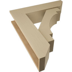 Ekena Millwork - BKTUR0756X32X36MRC06RCPR - Timberthane Faux Wood Merced Style Bracket w/ Offset Brace, Slat Ends, 7 1/2"W x 32"D x 36"H, Primed Tan