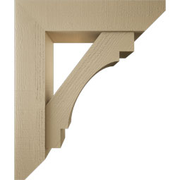 Ekena Millwork - BKTUR0756X32X38MRC06RCPR - Timberthane Faux Wood Merced Style Bracket w/ Offset Brace, Slat Ends, 7 1/2"W x 32"D x 38"H, Primed Tan