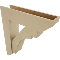 Ekena Millwork - BKTUR0756X32X38MRC06RCPR - Timberthane Faux Wood Merced Style Bracket w/ Offset Brace, Slat Ends, 7 1/2"W x 32"D x 38"H, Primed Tan