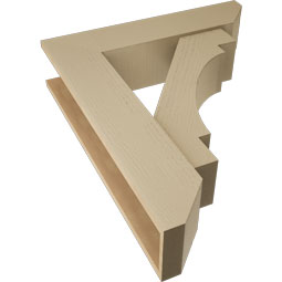 Ekena Millwork - BKTUR0756X32X38MRC06RCPR - Timberthane Faux Wood Merced Style Bracket w/ Offset Brace, Slat Ends, 7 1/2"W x 32"D x 38"H, Primed Tan