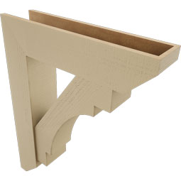 Ekena Millwork - BKTUR0756X32X40MRC06RCPR - Timberthane Faux Wood Merced Style Bracket w/ Offset Brace, Slat Ends, 7 1/2"W x 32"D x 40"H, Primed Tan