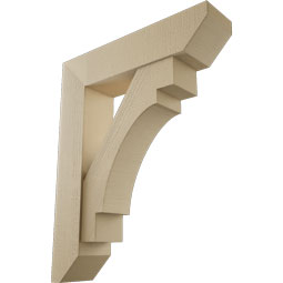 Ekena Millwork - BKTUR0756X32X40MRC06RCPR - Timberthane Faux Wood Merced Style Bracket w/ Offset Brace, Slat Ends, 7 1/2"W x 32"D x 40"H, Primed Tan