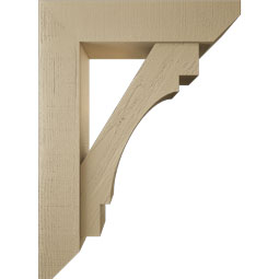 Ekena Millwork - BKTUR0756X32X44MRC06RCPR - Timberthane Faux Wood Merced Style Bracket w/ Offset Brace, Slat Ends, 7 1/2"W x 32"D x 44"H, Primed Tan