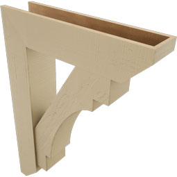 Ekena Millwork - BKTUR0756X32X44MRC06RCPR - Timberthane Faux Wood Merced Style Bracket w/ Offset Brace, Slat Ends, 7 1/2"W x 32"D x 44"H, Primed Tan
