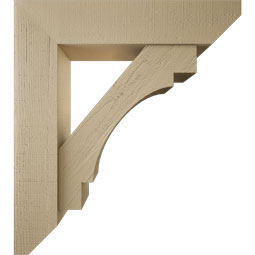 Ekena Millwork - BKTUR0756X34X38MRC06RCPR - Timberthane Faux Wood Merced Style Bracket w/ Offset Brace, Slat Ends, 7 1/2"W x 34"D x 38"H, Primed Tan