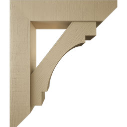 Ekena Millwork - BKTUR0756X34X40MRC06RCPR - Timberthane Faux Wood Merced Style Bracket w/ Offset Brace, Slat Ends, 7 1/2"W x 34"D x 40"H, Primed Tan