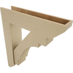 Ekena Millwork - BKTUR0756X34X40MRC06RCPR - Timberthane Faux Wood Merced Style Bracket w/ Offset Brace, Slat Ends, 7 1/2"W x 34"D x 40"H, Primed Tan