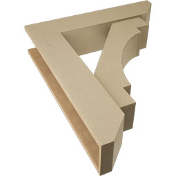 Ekena Millwork - BKTUR0756X34X40MRC06RCPR - Timberthane Faux Wood Merced Style Bracket w/ Offset Brace, Slat Ends, 7 1/2"W x 34"D x 40"H, Primed Tan