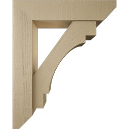Ekena Millwork - BKTUR0756X34X42MRC06RCPR - Timberthane Faux Wood Merced Style Bracket w/ Offset Brace, Slat Ends, 7 1/2"W x 34"D x 42"H, Primed Tan