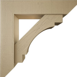 Ekena Millwork - BKTUR0756X36X36MRC06RCPR - Timberthane Faux Wood Merced Style Bracket w/ Offset Brace, Slat Ends, 7 1/2"W x 36"D x 36"H, Primed Tan
