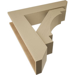 Ekena Millwork - BKTUR0756X36X36MRC06RCPR - Timberthane Faux Wood Merced Style Bracket w/ Offset Brace, Slat Ends, 7 1/2"W x 36"D x 36"H, Primed Tan