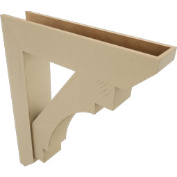 Ekena Millwork - BKTUR0756X36X44MRC06RCPR - Timberthane Faux Wood Merced Style Bracket w/ Offset Brace, Slat Ends, 7 1/2"W x 36"D x 44"H, Primed Tan