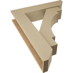 Ekena Millwork - BKTUR0756X36X44MRC06RCPR - Timberthane Faux Wood Merced Style Bracket w/ Offset Brace, Slat Ends, 7 1/2"W x 36"D x 44"H, Primed Tan