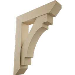 Ekena Millwork - BKTUR0756X36X44MRC06RCPR - Timberthane Faux Wood Merced Style Bracket w/ Offset Brace, Slat Ends, 7 1/2"W x 36"D x 44"H, Primed Tan