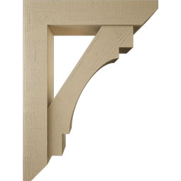Ekena Millwork - BKTUR0756X36X48MRC06RCPR - Timberthane Faux Wood Merced Style Bracket w/ Offset Brace, Slat Ends, 7 1/2"W x 36"D x 48"H, Primed Tan