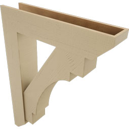 Ekena Millwork - BKTUR0756X36X48MRC06RCPR - Timberthane Faux Wood Merced Style Bracket w/ Offset Brace, Slat Ends, 7 1/2"W x 36"D x 48"H, Primed Tan
