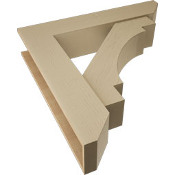 Ekena Millwork - BKTUR0756X38X38MRC06RCPR - Timberthane Faux Wood Merced Style Bracket w/ Offset Brace, Slat Ends, 7 1/2"W x 38"D x 38"H, Primed Tan
