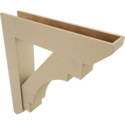 Ekena Millwork - BKTUR0756X38X44MRC06RCPR - Timberthane Faux Wood Merced Style Bracket w/ Offset Brace, Slat Ends, 7 1/2"W x 38"D x 44"H, Primed Tan