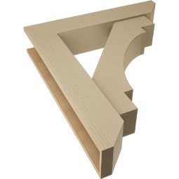 Ekena Millwork - BKTUR0756X38X44MRC06RCPR - Timberthane Faux Wood Merced Style Bracket w/ Offset Brace, Slat Ends, 7 1/2"W x 38"D x 44"H, Primed Tan