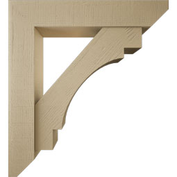 Ekena Millwork - BKTUR0756X40X44MRC06RCPR - Timberthane Faux Wood Merced Style Bracket w/ Offset Brace, Slat Ends, 7 1/2"W x 40"D x 44"H, Primed Tan