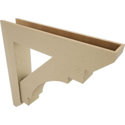 Ekena Millwork - BKTUR0756X42X42MRC06RCPR - Timberthane Faux Wood Merced Style Bracket w/ Offset Brace, Slat Ends, 7 1/2"W x 42"D x 42"H, Primed Tan