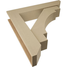 Ekena Millwork - BKTUR0756X42X42MRC06RCPR - Timberthane Faux Wood Merced Style Bracket w/ Offset Brace, Slat Ends, 7 1/2"W x 42"D x 42"H, Primed Tan
