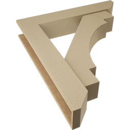 Ekena Millwork - BKTUR0756X42X48MRC06RCPR - Timberthane Faux Wood Merced Style Bracket w/ Offset Brace, Slat Ends, 7 1/2"W x 42"D x 48"H, Primed Tan