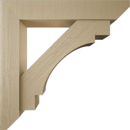 Ekena Millwork - BKTUR0756X44X44MRC06RCPR - Timberthane Faux Wood Merced Style Bracket w/ Offset Brace, Slat Ends, 7 1/2"W x 44"D x 44"H, Primed Tan
