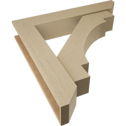 Ekena Millwork - BKTUR0756X44X44MRC06RCPR - Timberthane Faux Wood Merced Style Bracket w/ Offset Brace, Slat Ends, 7 1/2"W x 44"D x 44"H, Primed Tan