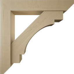 Ekena Millwork - BKTUR0756X46X46MRC06RCPR - Timberthane Faux Wood Merced Style Bracket w/ Offset Brace, Slat Ends, 7 1/2"W x 46"D x 46"H, Primed Tan