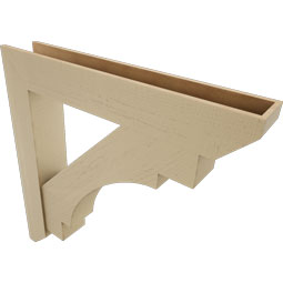 Ekena Millwork - BKTUR0756X46X46MRC06RCPR - Timberthane Faux Wood Merced Style Bracket w/ Offset Brace, Slat Ends, 7 1/2"W x 46"D x 46"H, Primed Tan