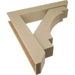 Ekena Millwork - BKTUR0756X46X46MRC06RCPR - Timberthane Faux Wood Merced Style Bracket w/ Offset Brace, Slat Ends, 7 1/2"W x 46"D x 46"H, Primed Tan