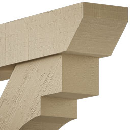 Ekena Millwork - BKTUR0756X48X48MRC06RCPR - Timberthane Faux Wood Merced Style Bracket w/ Offset Brace, Slat Ends, 7 1/2"W x 48"D x 48"H, Primed Tan