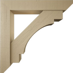 Ekena Millwork - BKTUR0756X48X48MRC06RCPR - Timberthane Faux Wood Merced Style Bracket w/ Offset Brace, Slat Ends, 7 1/2"W x 48"D x 48"H, Primed Tan