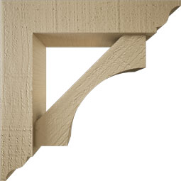 Ekena Millwork - BKTUR0352X14X14WTL01RCPR - Timberthane Faux Wood Westlake Style Bracket w/ Offset Brace, Traditional Ends, 3 1/2"W x 14"D x 14"H, Primed Tan