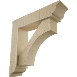 Ekena Millwork - BKTUR0352X14X14WTL01RCPR - Timberthane Faux Wood Westlake Style Bracket w/ Offset Brace, Traditional Ends, 3 1/2"W x 14"D x 14"H, Primed Tan