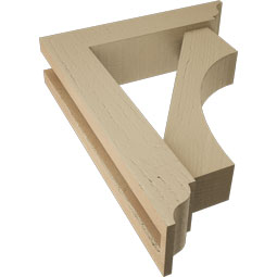 Ekena Millwork - BKTUR0352X14X18WTL01RCPR - Timberthane Faux Wood Westlake Style Bracket w/ Offset Brace, Traditional Ends, 3 1/2"W x 14"D x 18"H, Primed Tan