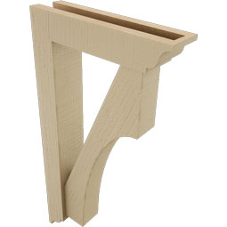 Ekena Millwork - BKTUR0352X14X26WTL01RCPR - Timberthane Faux Wood Westlake Style Bracket w/ Offset Brace, Traditional Ends, 3 1/2"W x 14"D x 26"H, Primed Tan