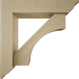 Ekena Millwork - BKTUR0352X16X16WTL01RCPR - Timberthane Faux Wood Westlake Style Bracket w/ Offset Brace, Traditional Ends, 3 1/2"W x 16"D x 16"H, Primed Tan